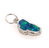 Small Sterling Silver Lake Tahoe Charm with Created Opal on a Jump Rin