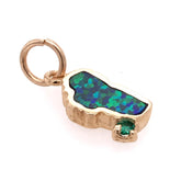 Small 14 Karat Yellow Gold Charm with Lab Opal and Emerald