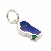 Small Silver Lapis Lake Tahoe Charm with Emerald on Jump Ring