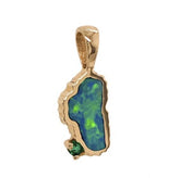Small 14K White Gold Lake Tahoe Pendant with Australian Opal & Emerald