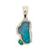 Small 14K White Gold Lake Tahoe Pendant with Australian Opal & Emerald