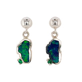 Silver Post Drop Stud Earrings w/ Lab Opal