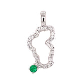 Small 14 Karat White Gold Diamond Lake Tahoe Pendant with Emerald