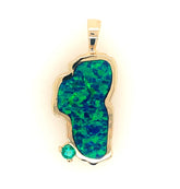 Extra Large 14K Yellow Gold Lake Tahoe Pendant with Lab Opal & Emerald