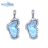 Small 14 Karat White Gold Lake Tahoe Outline Earrings with Two Lab Created Hydro Blue Topaz