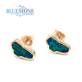 Small 14 Karat Yellow Gold Stud Earrings with 2 Lake Tahoe Lab Created