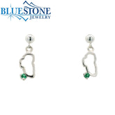 Small Silver Lake Tahoe Outline Earrings with Emeralds- Post Drop