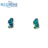 Sterling Silver Lake Tahoe Stud Earrings w/ Lab-Opal & Created Emeralds