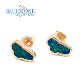 Small 14 Karat Yellow Gold Stud Earrings with 2 Lake Tahoe Lab Created