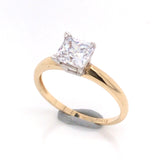 14K Yellow and White Gold Engagement Ring w/ a 6mm Princess Cut CZ