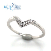 14 Karat White Gold Curved Wedding Band or Fashion Ring with 9 Round N