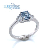 14kt White Gold Ring with Blue and White Diamonds- Size 7