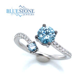 14kt White Gold Ring with Blue and White Diamonds- Size 7