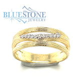 14K Yellow Gold Tree Bark Matte Finished Ring w/ 0 10cttw Diamonds-Size 7