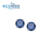 14 Karat White Gold 4 Prong Stud Earrings w/ Blue Diamonds at 0.50cttw
