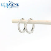 14KWG Dainty Huggie Hoop Earrings w/ 22 Diamonds - 12mm