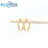 14KYG Oval Huggie Earrings w/ 20 Diamonds - 14.1mm