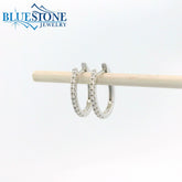 14KWG Oval Huggie Earrings w/ 20 Diamonds - 14.1mm