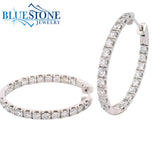 14KWG Oval Hoop Earrings Front & Back - 3.00ctw