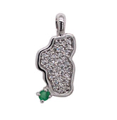 Small 14KT White Gold Lake Tahoe Pendant with Diamonds and Emerald