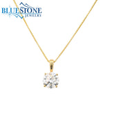 14 Karat Yellow Gold Solitaire Pendant with a 7.5mm Round 1.50 Carat Lab-Grown Diamond.
