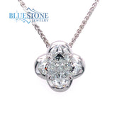 14kt White Gold Necklace with Clover Cut Diamond- 18 Inches