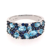 14KWG Ring w/ Assorted Blue Topazes & Diamonds - Sz 7.75