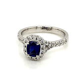 18K White Gold Ring w/ a 0.99ct Blue Sapphire & 0.40cttw of Diamonds(size 6.5)