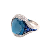 14KWG Ring w/ London Topaz, Sapphires and Diamonds - Sz 6.25