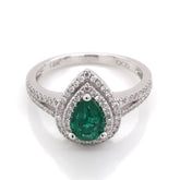 14K White Gold Band with Emerald and Diamonds- Size 7