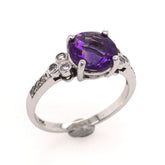 10 Karat White Gold Ring with Amethyst & Diamonds
