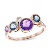 14K Rose Gold Ring with Amethyst, Topaz and Diamonds- Size 7