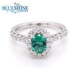 18K White Gold Ring w/ a 0.65ct Emerald & 0.64cttw of Diamonds(size 6.5)