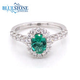 18K White Gold Ring w/ a 0.65ct Emerald & 0.64cttw of Diamonds(size 6.5)