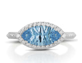 14 Karat White Gold Swiss Blue Topaz and Diamond Ring