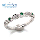 14K White Gold Emerald and Diamond Ring