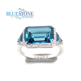 14 Karat White Gold London Blue Topaz and Diamond Ring- size 7
