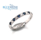 14 Karat White Gold Blue Sapphire and Diamond Ring- size 6.25