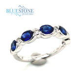 18K White Gold Ring with Sapphires & Diamonds- Size 6.5