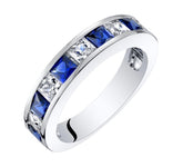 Sterling Silver Rhodium Plated Ring with Sapphires - Size 6