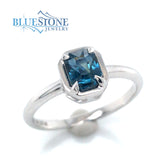 14 Karat White Gold Ring with a 0.97 Carat Cushion Cut Teal Blue Green