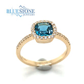 14kt Yellow Gold London Blue Topaz and Diamond Ring- Size 6.5
