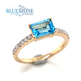 14K Yellow Gold Ring with Topaz and Diamonds- Size 7