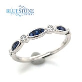 14 Karat White Gold Ring with 9 Round Natural Sapphires at 0.19 Total