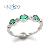 18K White Gold Ring with Emeralds and Diamonds- Size 7