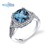 Silver Ring with London Blue Topaz and CZs -Size 8