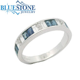 14 Karat White Gold Ring with Emerald Cut Sapphires and Diamonds*Size 6.75