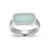 Sterling Silver Ring with Amazonite and Cubic Zirconia's - Size 6