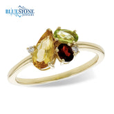 14K Gold Citrine, Peridot, Garnet & Diamond Ring - Sz. 7