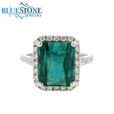 18kt White Gold Ring with Tourmaline and Diamonds- Size 6.5